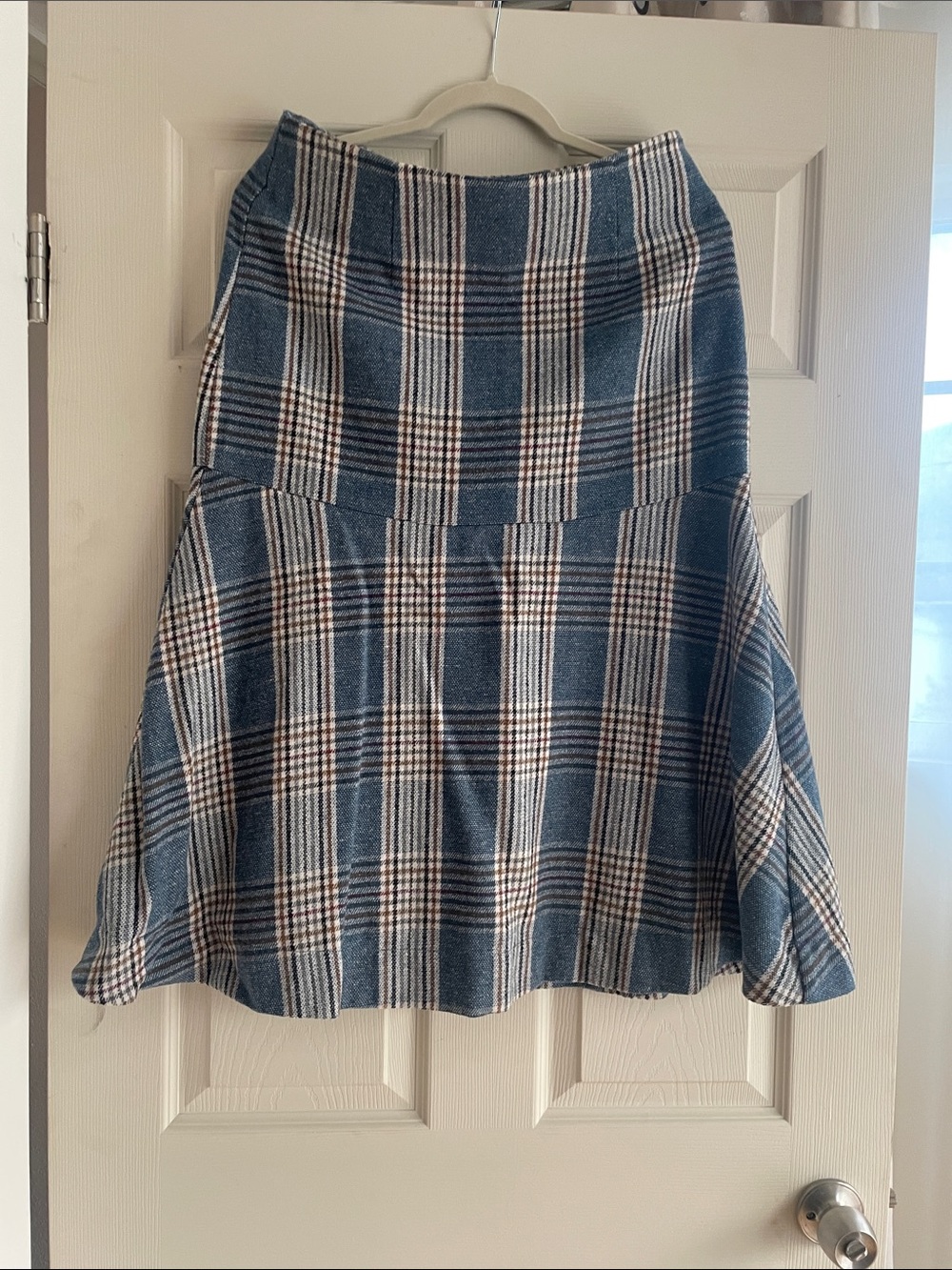 En Saison Blue Plaid Flared A-Line Skirt